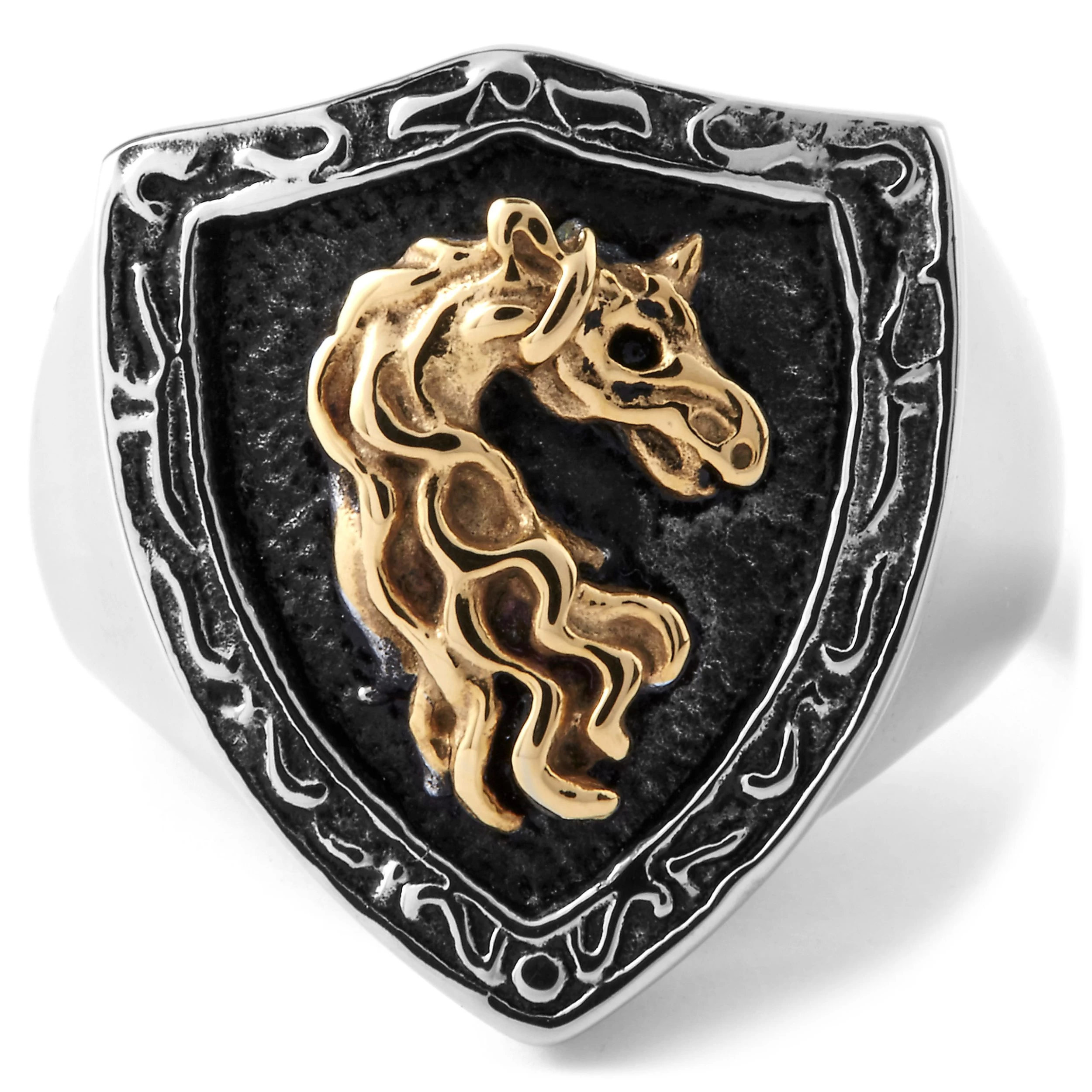 Silver-Tone & Black Stainless Steel With Gold-Tone Mare Seal Ring - Image 2