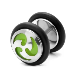 Sentio | Silver-Tone And Green Stainless Steel Tribal Stud Earring