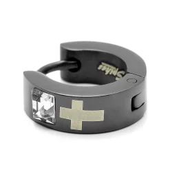 Sentio | Black Stainless Steel Zirconia Cross Hoop Earring