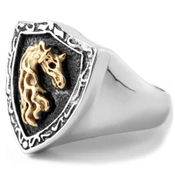 Silver-Tone & Black Stainless Steel With Gold-Tone Mare Seal Ring