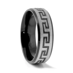 7 Mm Black Stainless Steel Meander Pattern Ring
