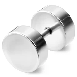 8 Mm Silver-Tone Stainless Steel Fake Plug Earring