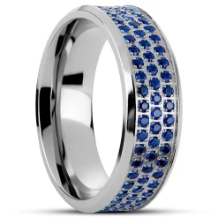 Hyperan | 1/3" (8 Mm) Silver-tone Blue Zirconia Titanium Ring