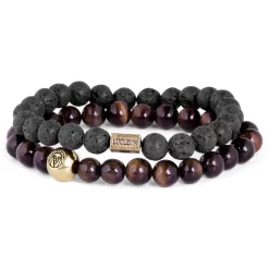 Miro | Black Lava Rock & Red Tiger's Eye Bracelet Set