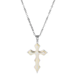 Silver- & Gold-Tone Stainless Steel Layered Cross Cable Chain Necklace