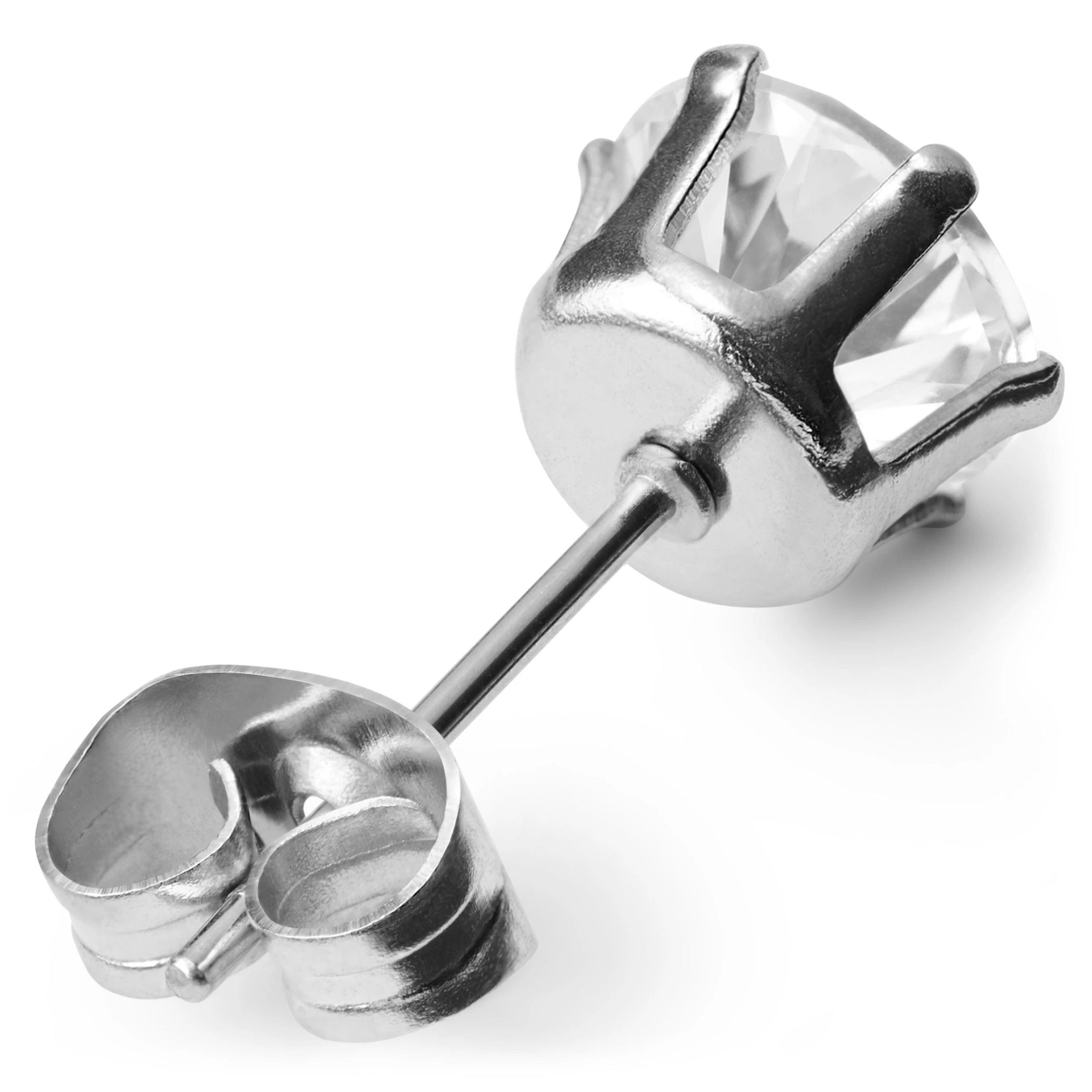 8 Mm Round Zirconia & Silver-Tone Stainless Steel Stud Earring - Image 2