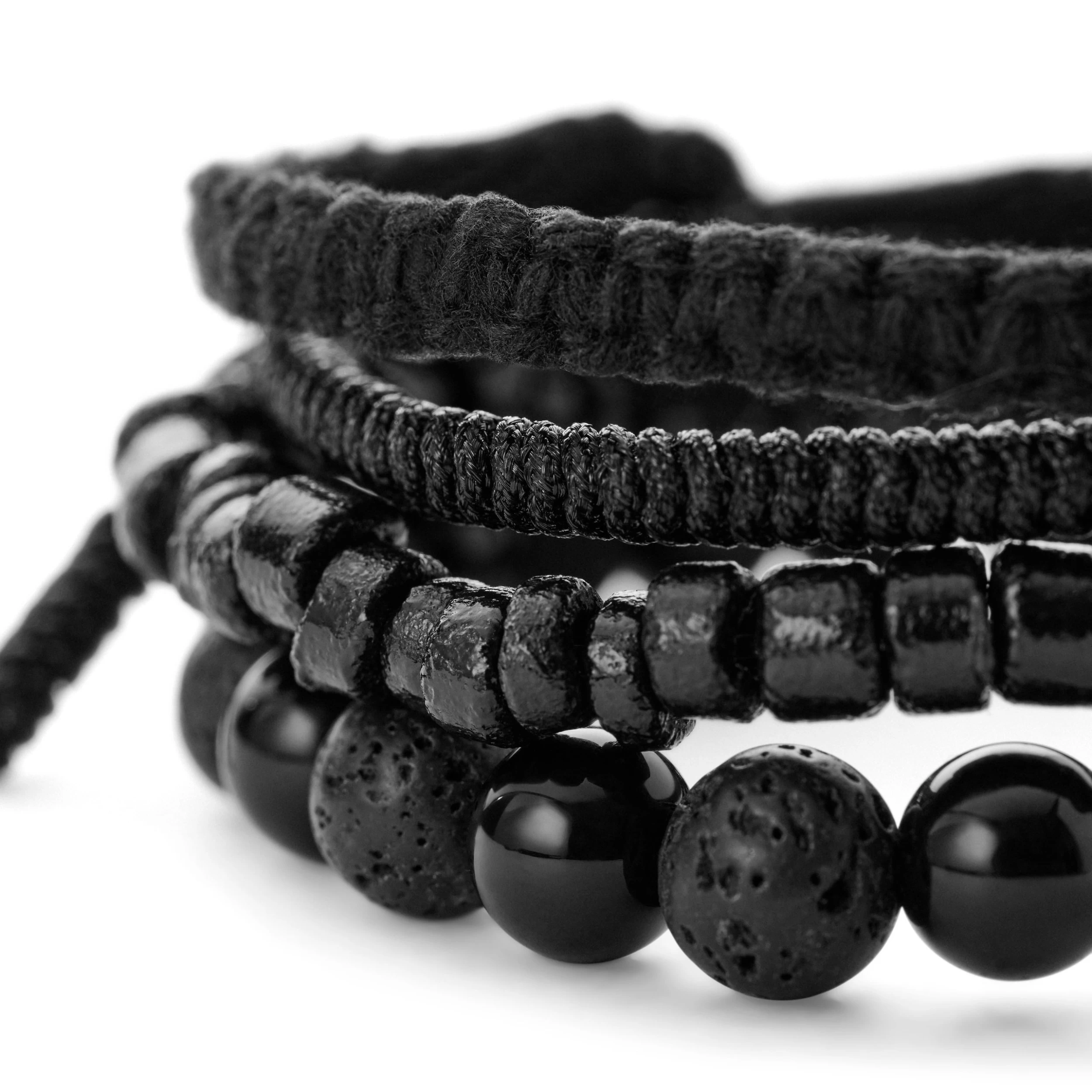 Lava Rock, Onyx, Coconut, And Sterling Silver Bracelet Set - Image 3
