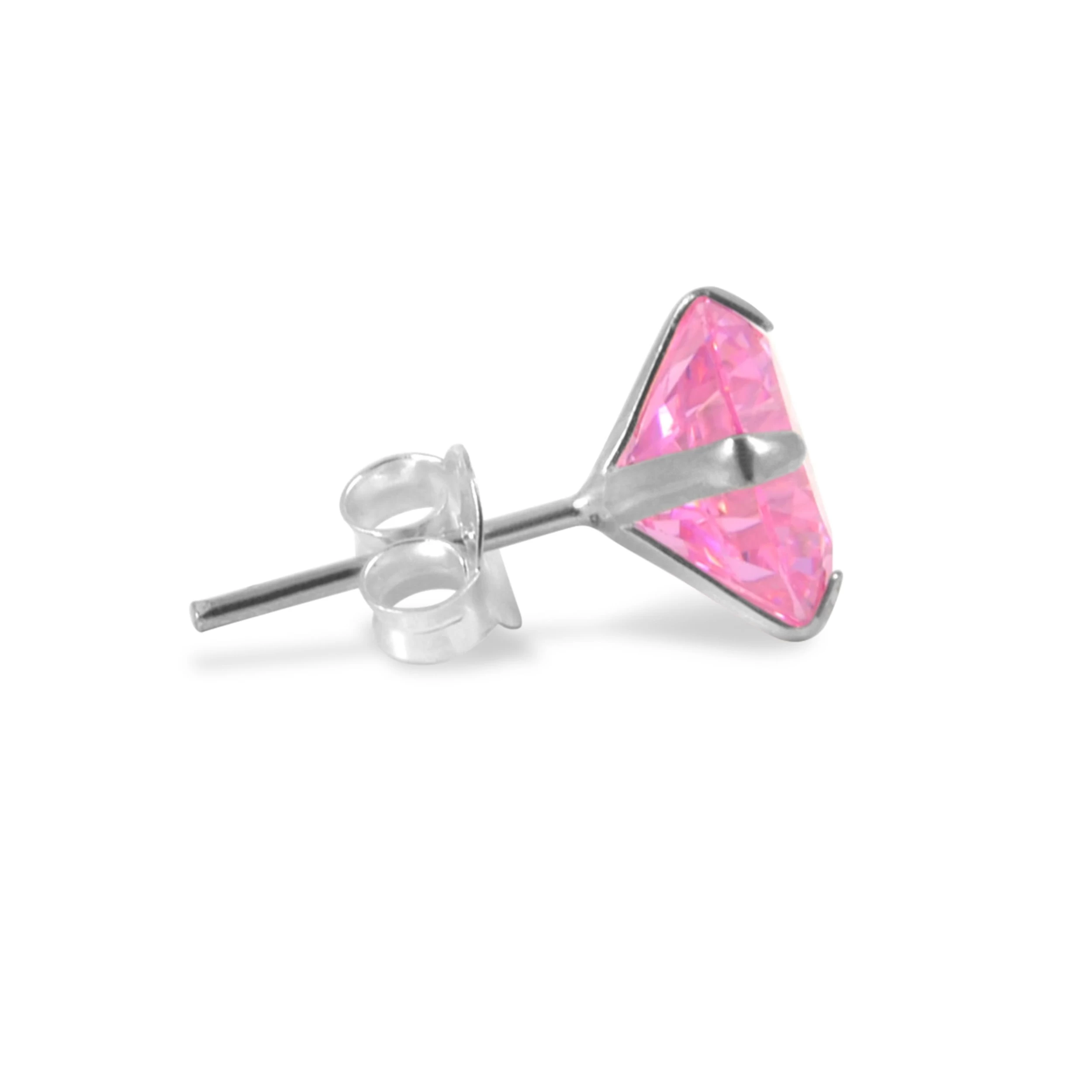 8 Mm Pink Round Zirconia & 925 Sterling Silver Stud Earring - Image 2
