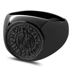 Aras | Black Stainless Steel Raven Penny Pinky Signet Ring