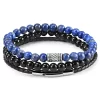 Blue & Black Natural Stone & Leather Bracelet Set