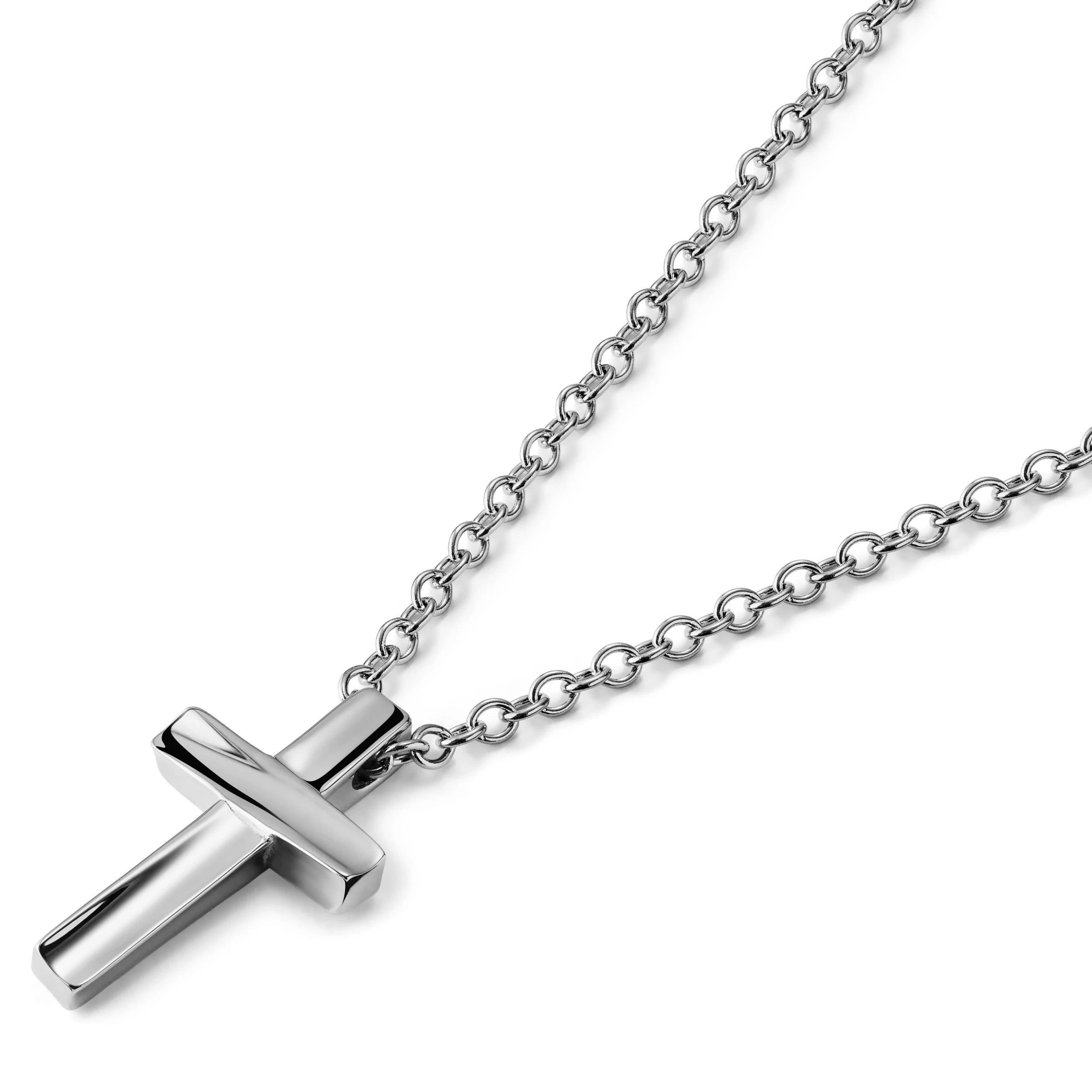Silver-Tone Stainless Steel Curvy Cross Cable Chain Necklace - Image 2