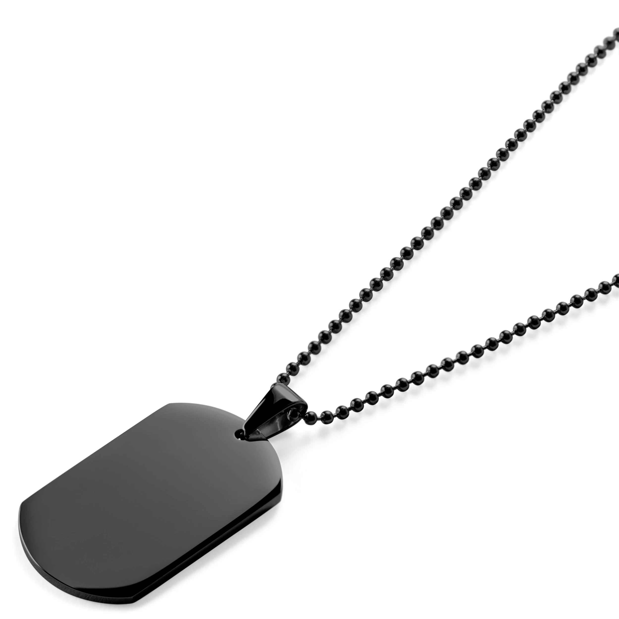 Black Stainless Steel Dog Tag Ball Chain Necklace - Image 2