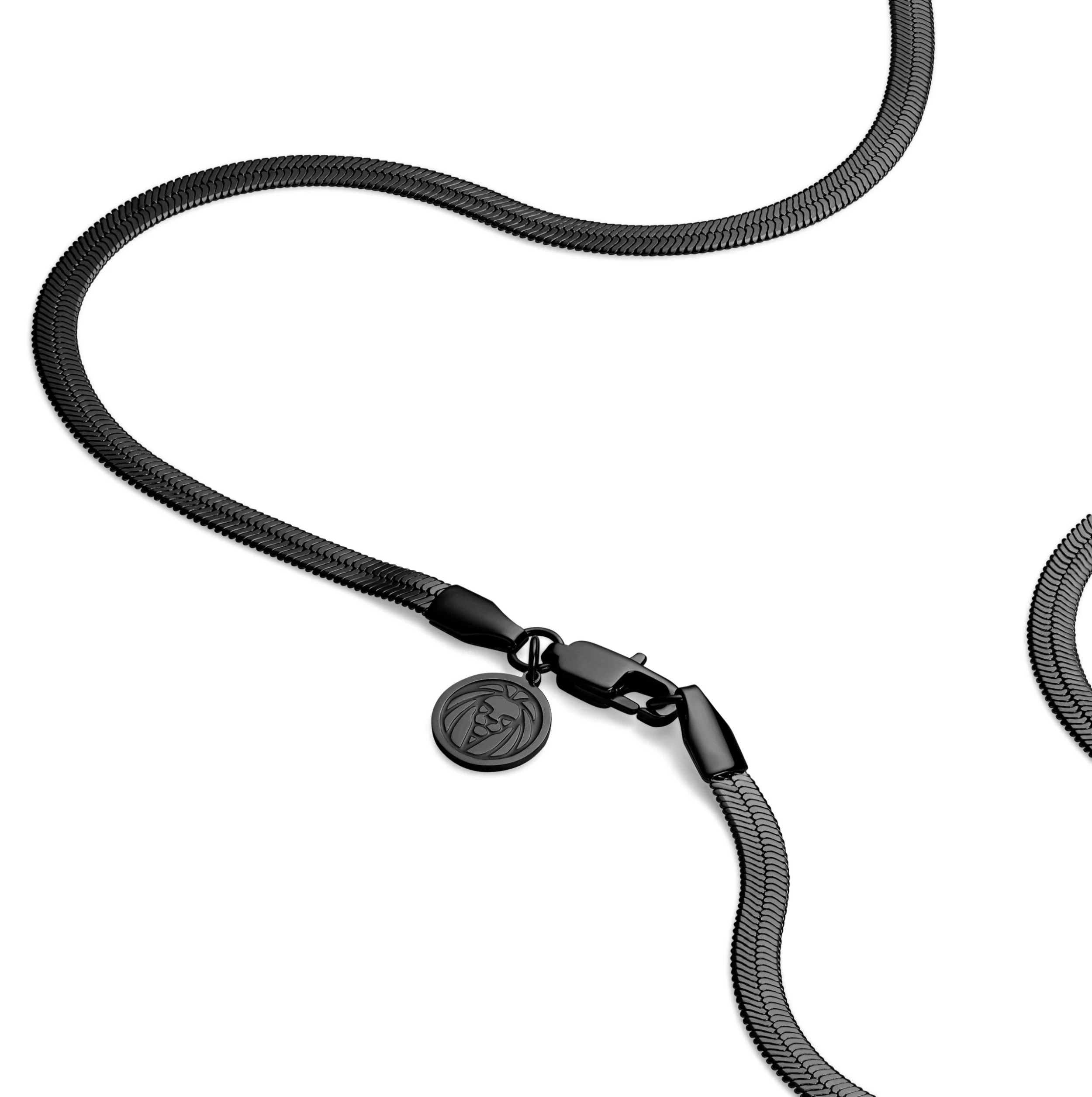 Essentials | 1/8" (3 Mm) Gunmetal Black Herringbone Chain Necklace - Image 3