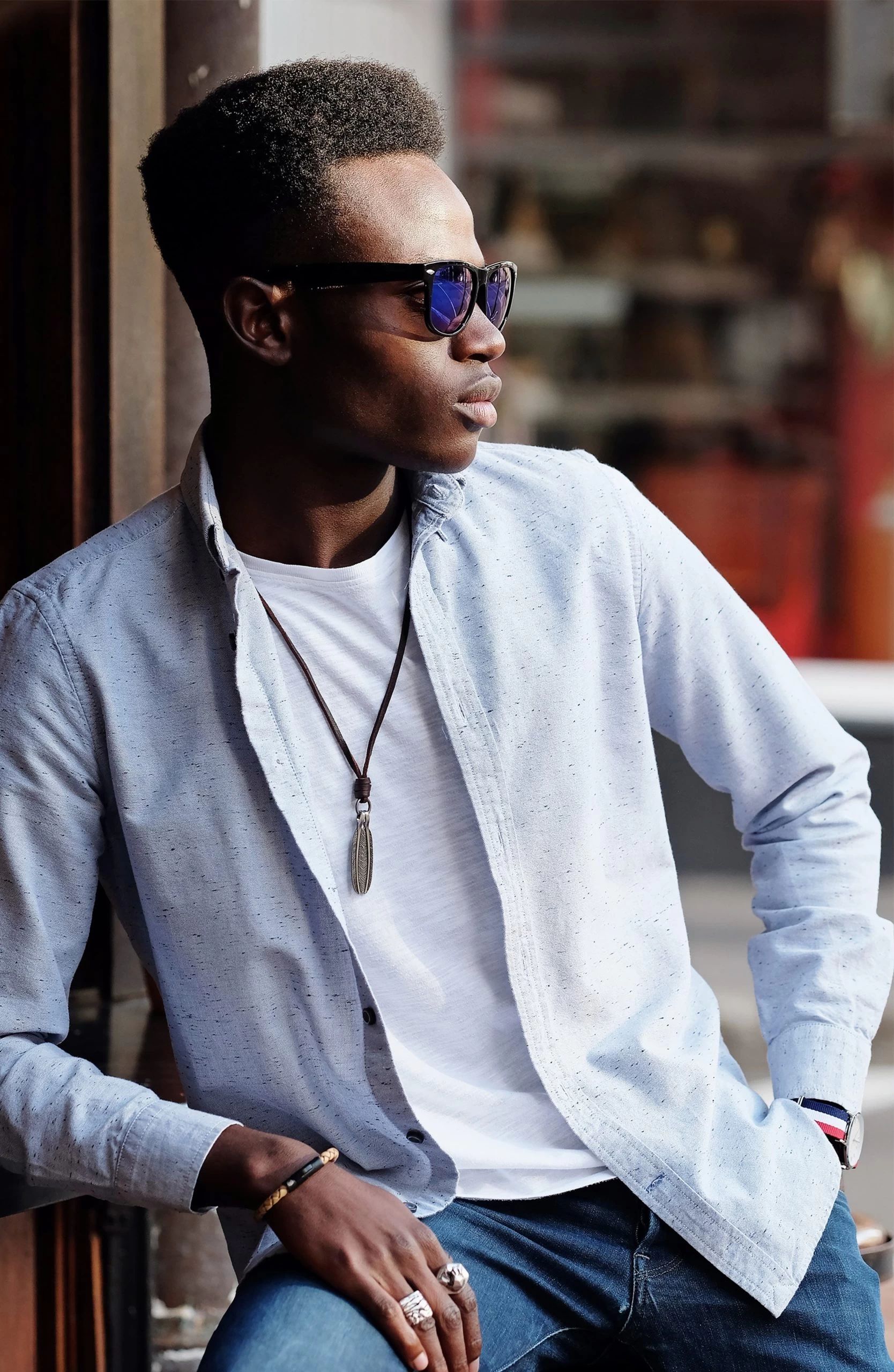 Light Brown & Black Braided Leather Cord Bracelet - Image 5