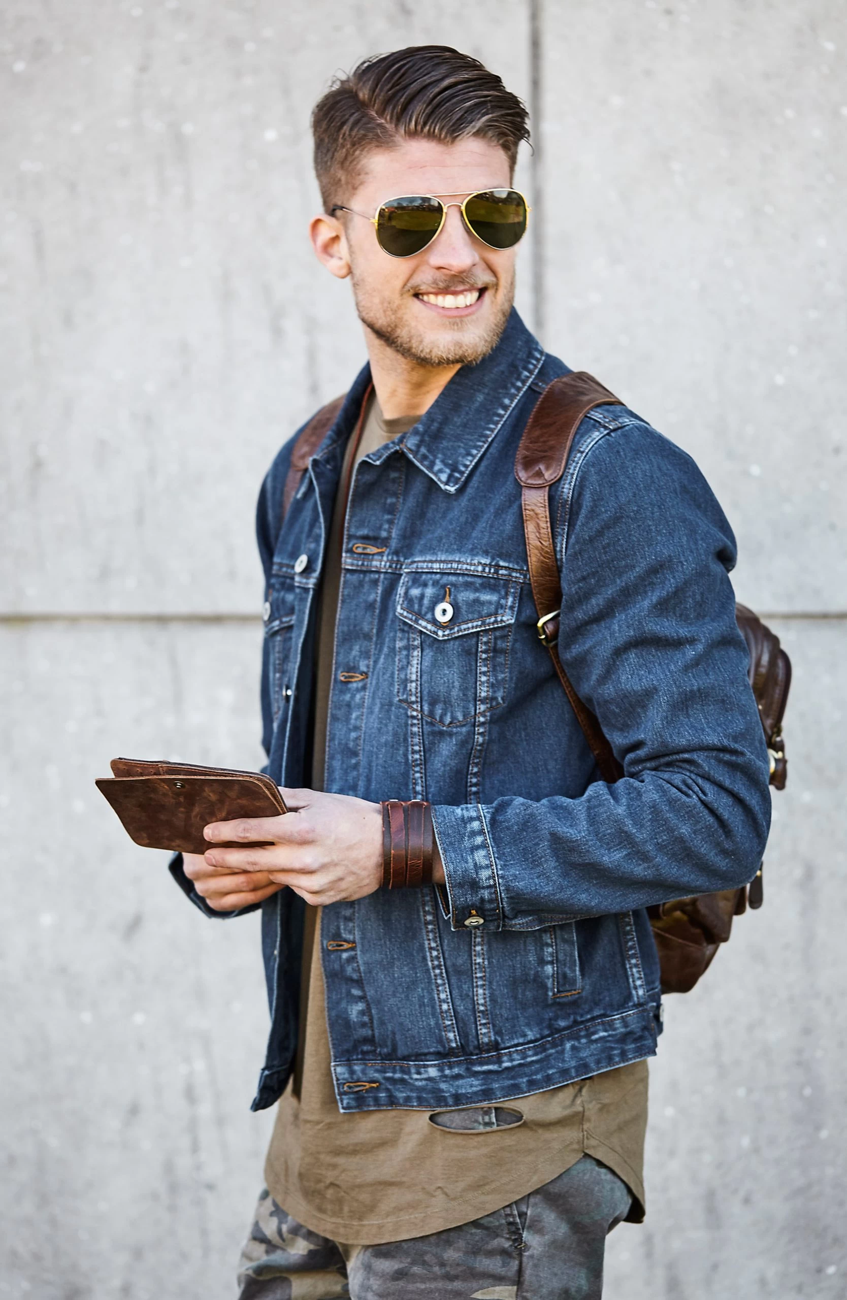 Wide Rustic Dark Brown Leather Cuff Bracelet - Image 4
