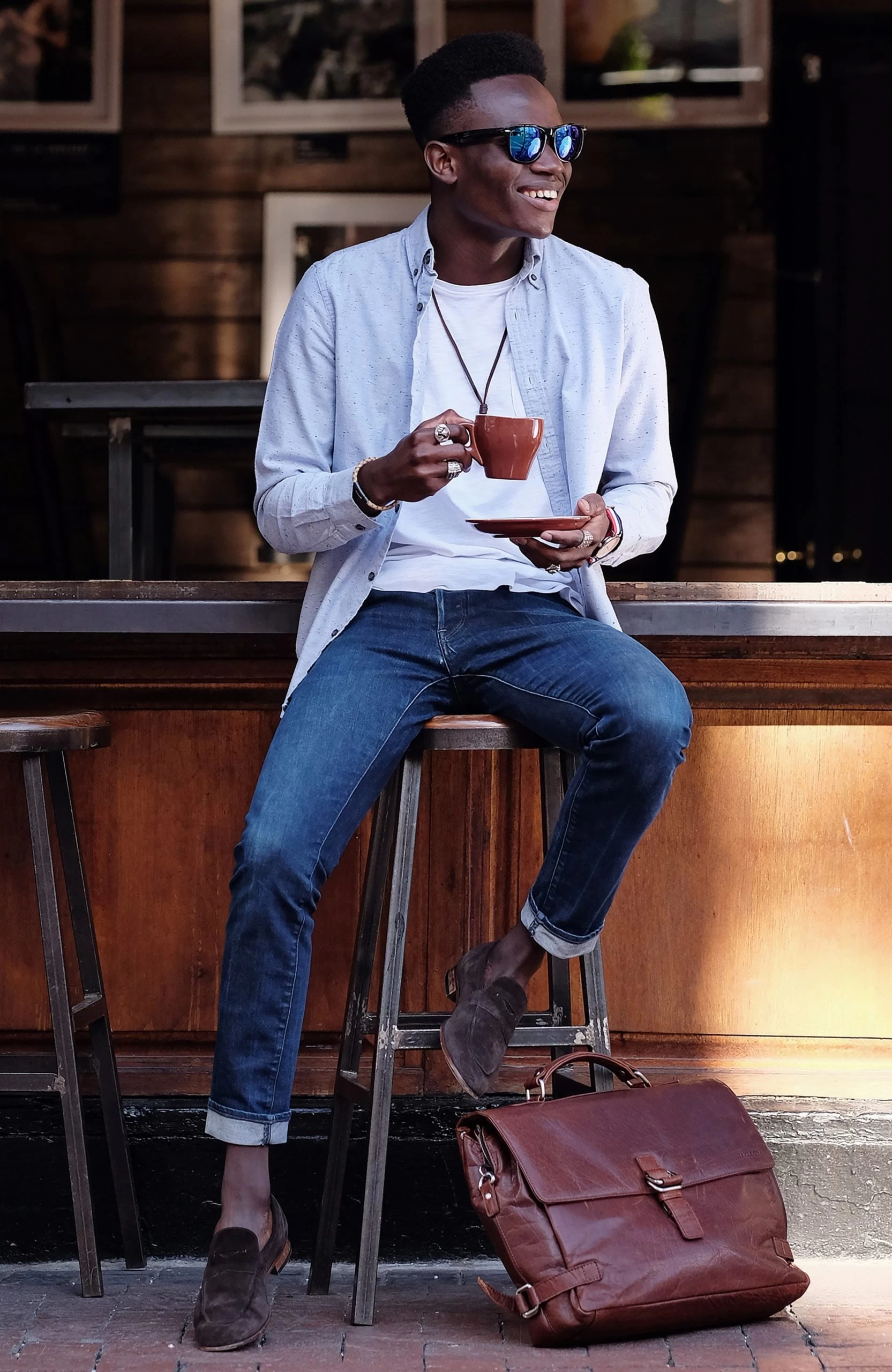 Light Brown & Black Braided Leather Cord Bracelet - Image 6