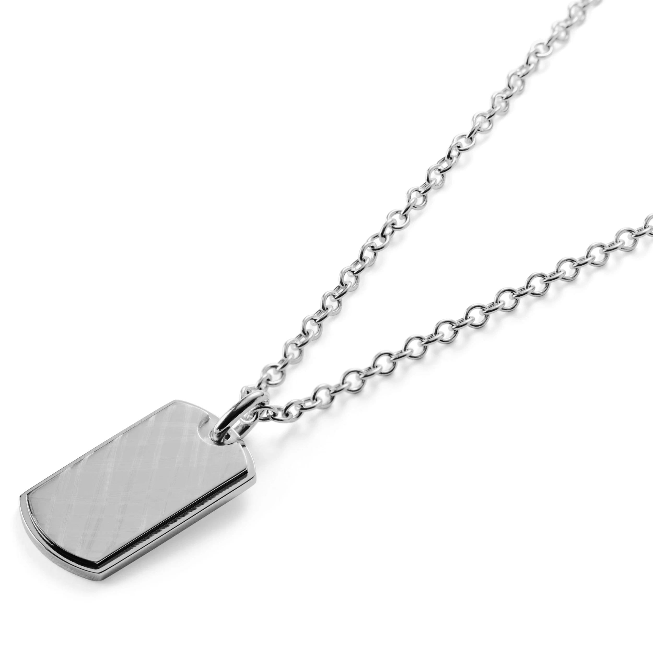 Silver-Tone Stainless Steel Scratch Dog Tag Cable Chain Necklace - Image 2