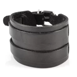 Wide Raw Black Leather Cuff Bracelet
