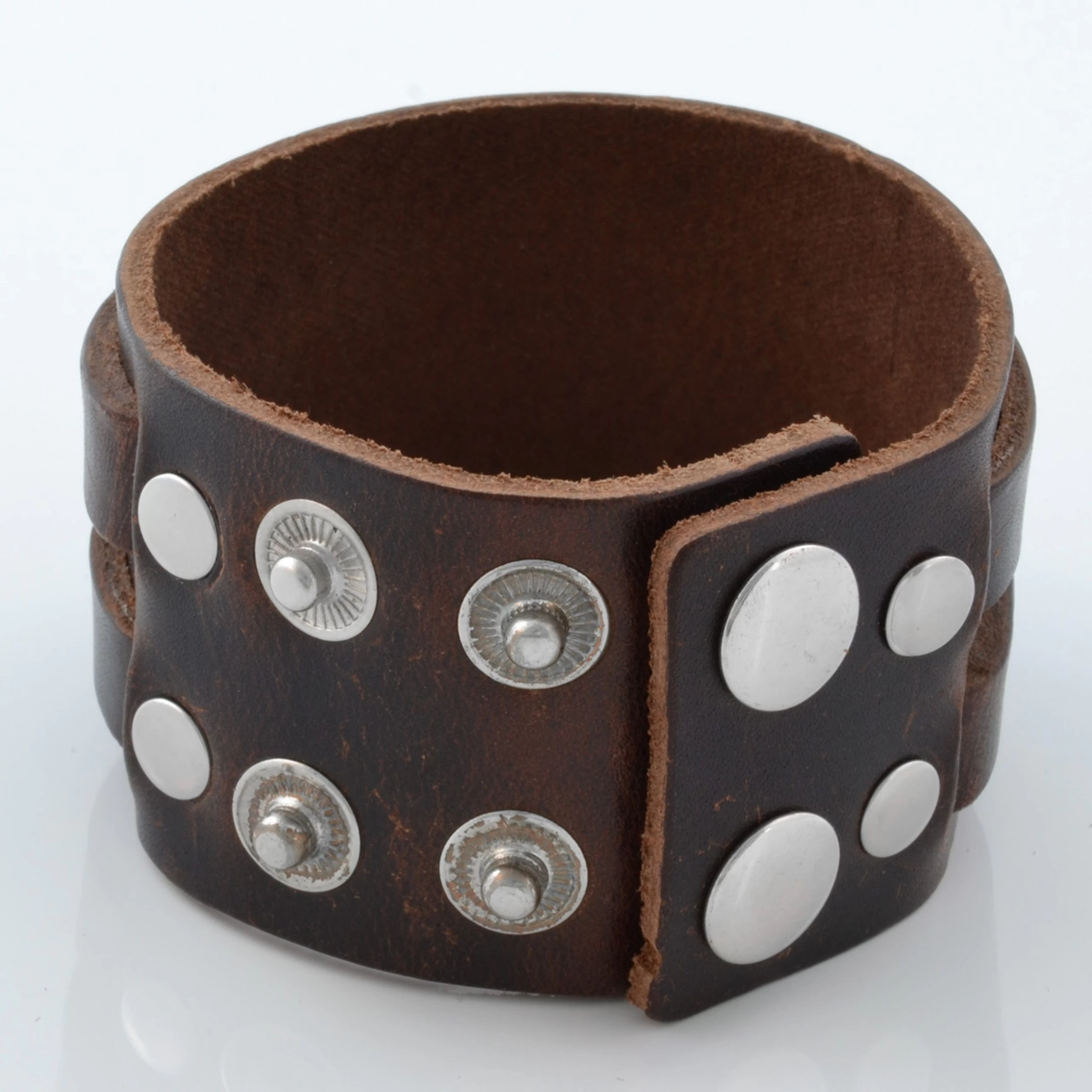 Wide Rustic Dark Brown Leather Cuff Bracelet - Image 2