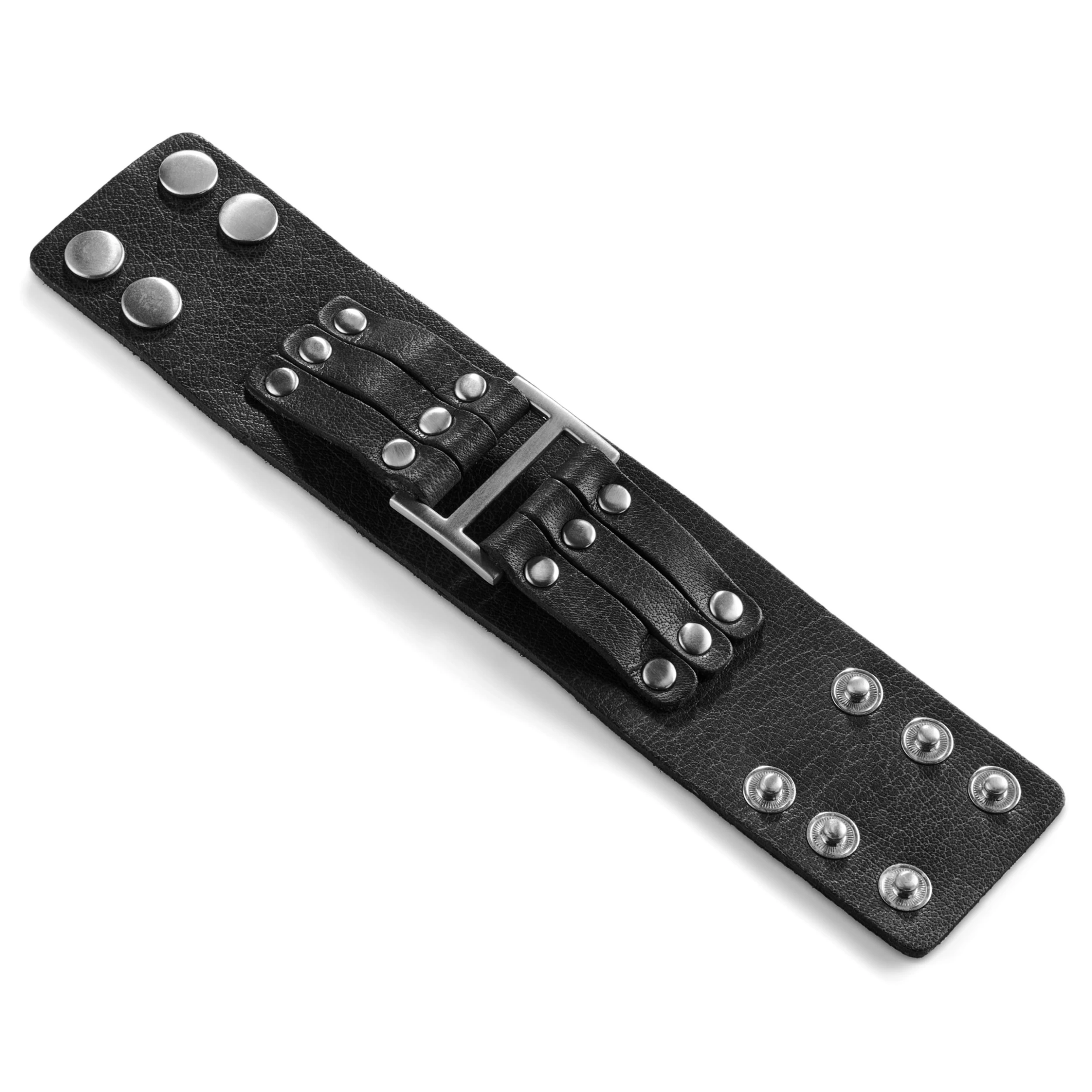 Gladius | Wide Black Full Grain Buffalo Leather Bracelet - Image 6