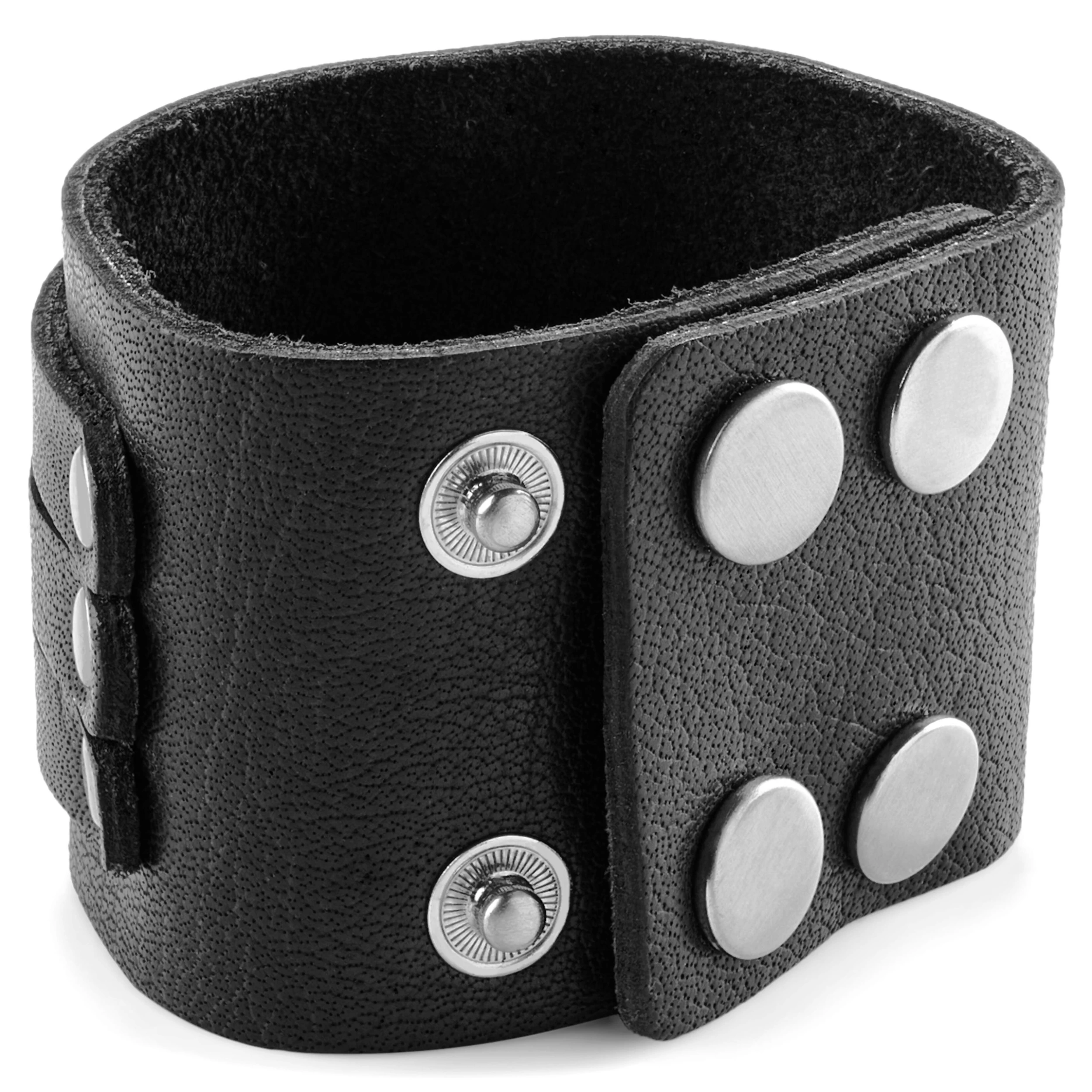 Gladius | Wide Black Full Grain Buffalo Leather Bracelet - Image 4