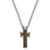 Silver-Tone Stainless Steel & Brown Cross Cable Chain Necklace