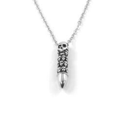 Silver-Tone Stainless Steel Skulls Pattern Bullet Cable Chain Necklace