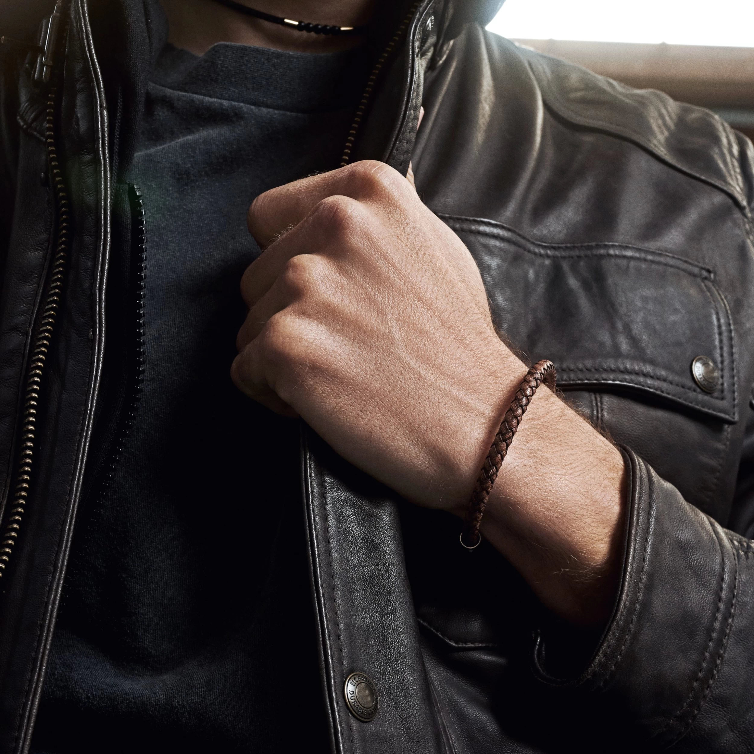 Bolo | Brown Leather Rope & Stainless Steel Bracelet - Image 2