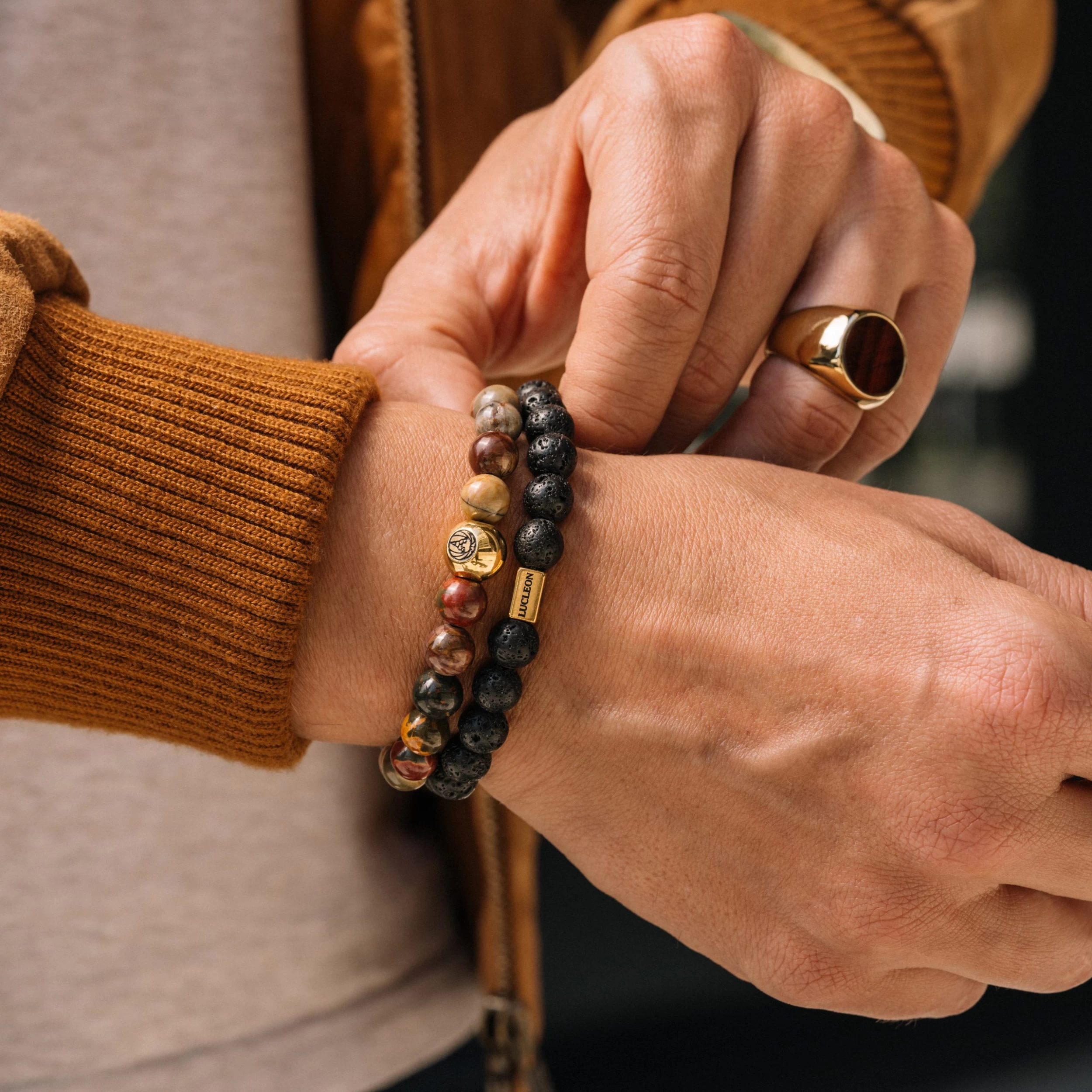 Miro | Black Lava Rock & Natural Stone Bracelet Set - Image 4