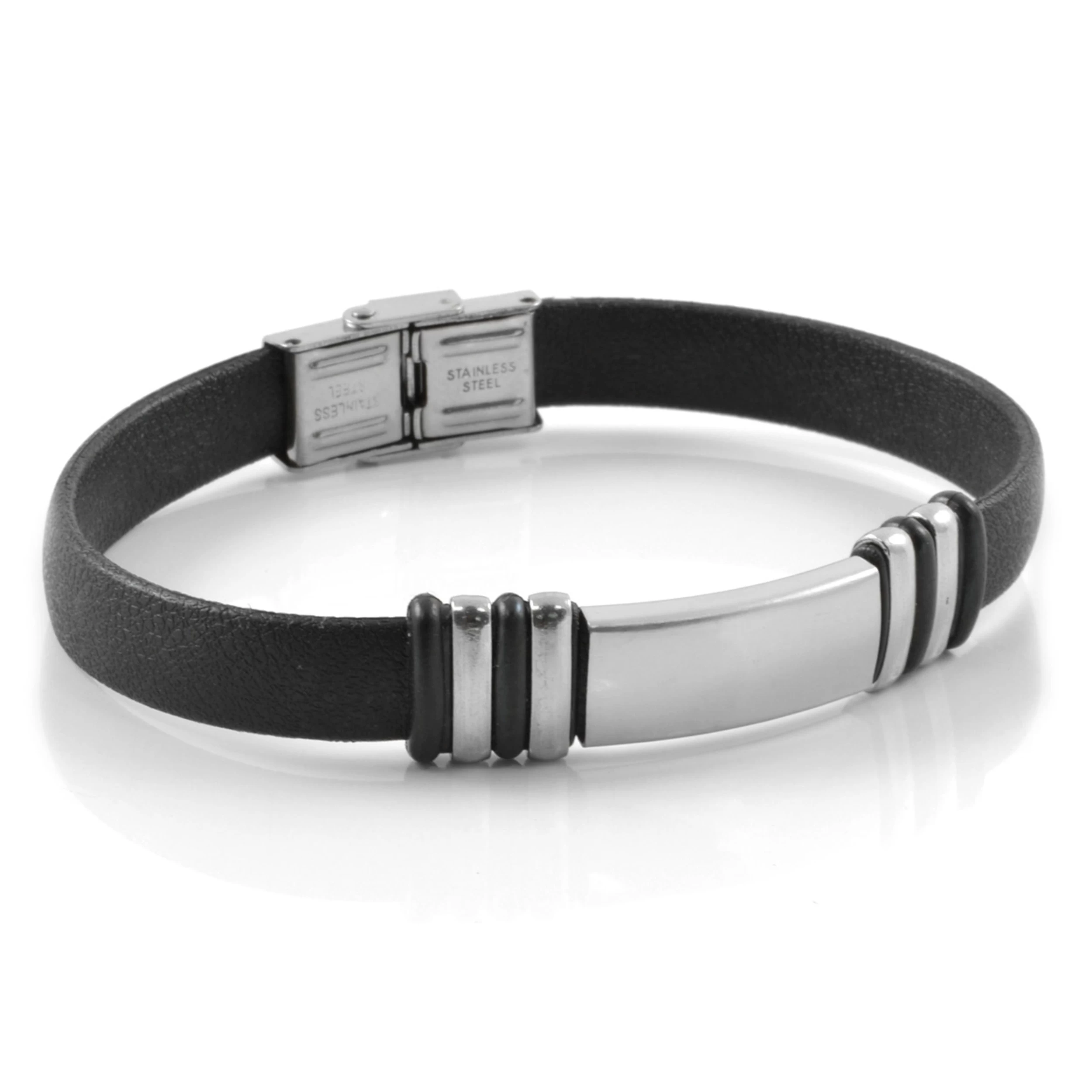 Black Glossy Rubber & Stainless Steel Bracelet