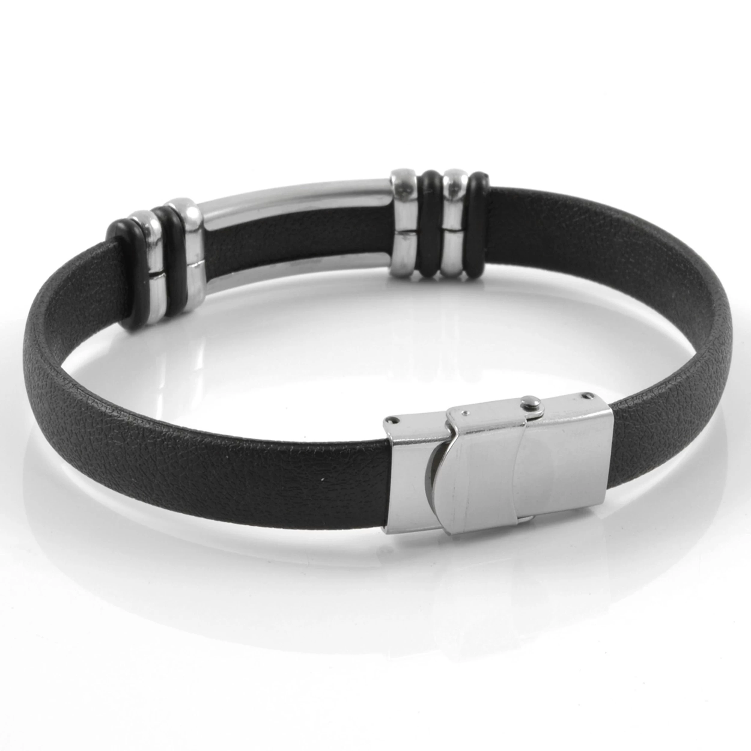 Black Glossy Rubber & Stainless Steel Bracelet - Image 2