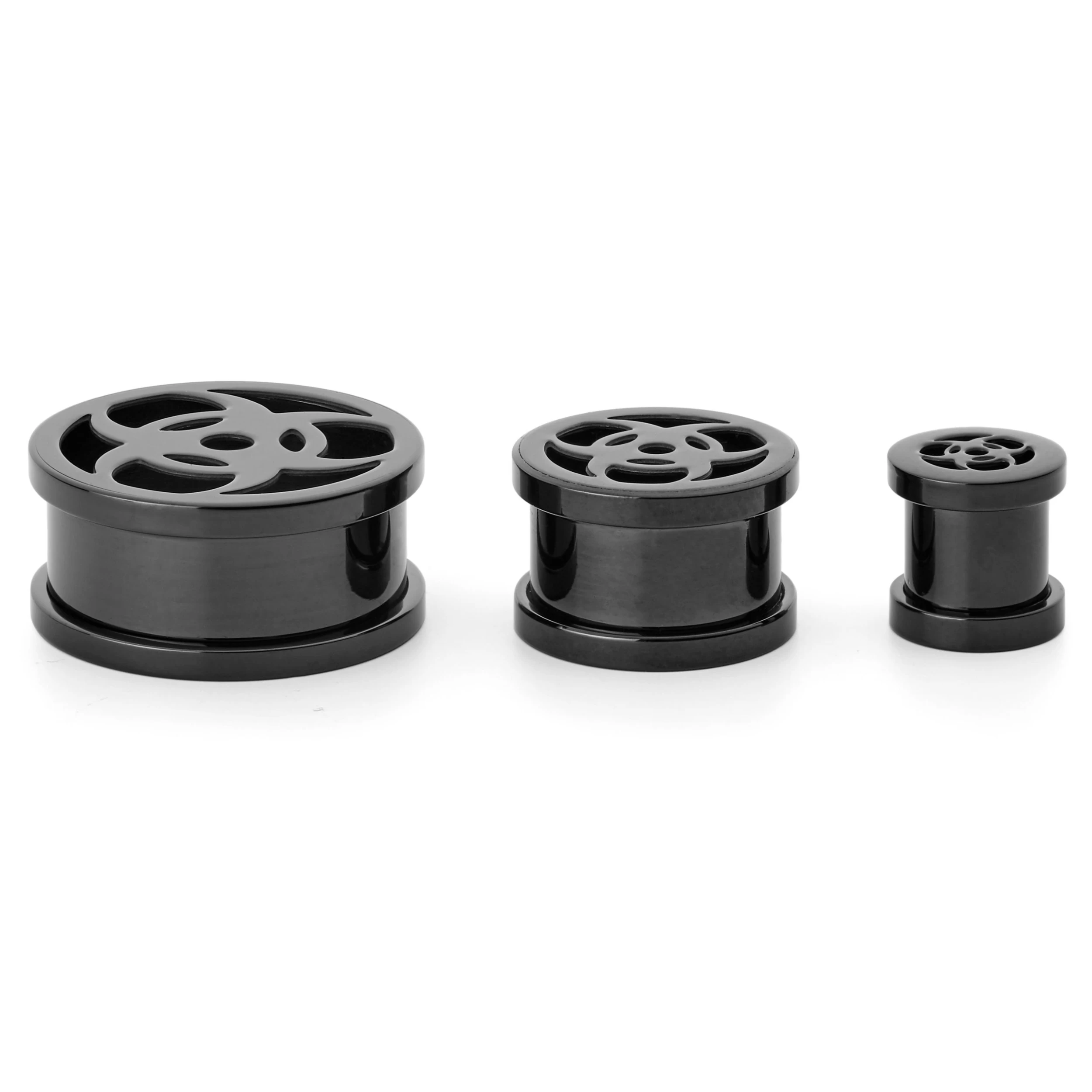 Black Stainless Steel Biohazard Screw-Fit Tunnel Earring - Image 2