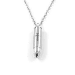 Silver-Tone Stainless Steel Secret Compartment With Cross Cable Chain Necklace