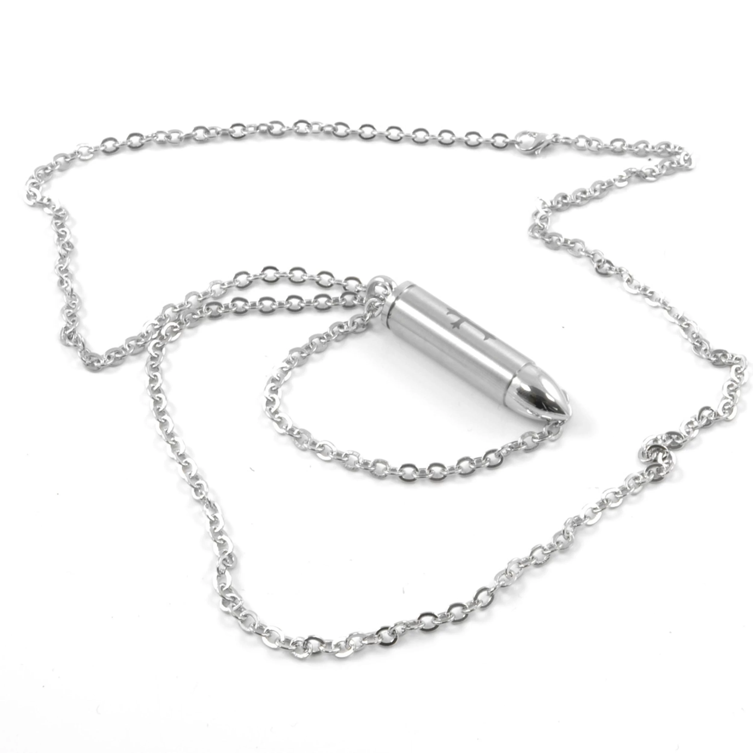 Silver-Tone Stainless Steel Secret Compartment With Cross Cable Chain Necklace - Image 2