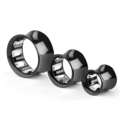 Black Stainless Steel With Square Crystals Double Flare Tunnel Earring