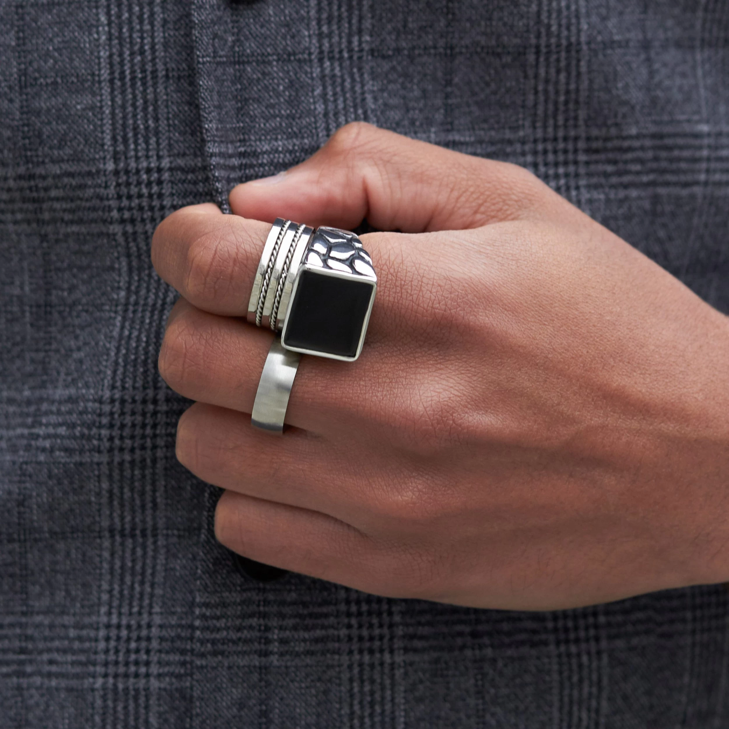 Silver-Tone Stainless Steel & Black Zirconia Ring - Image 5