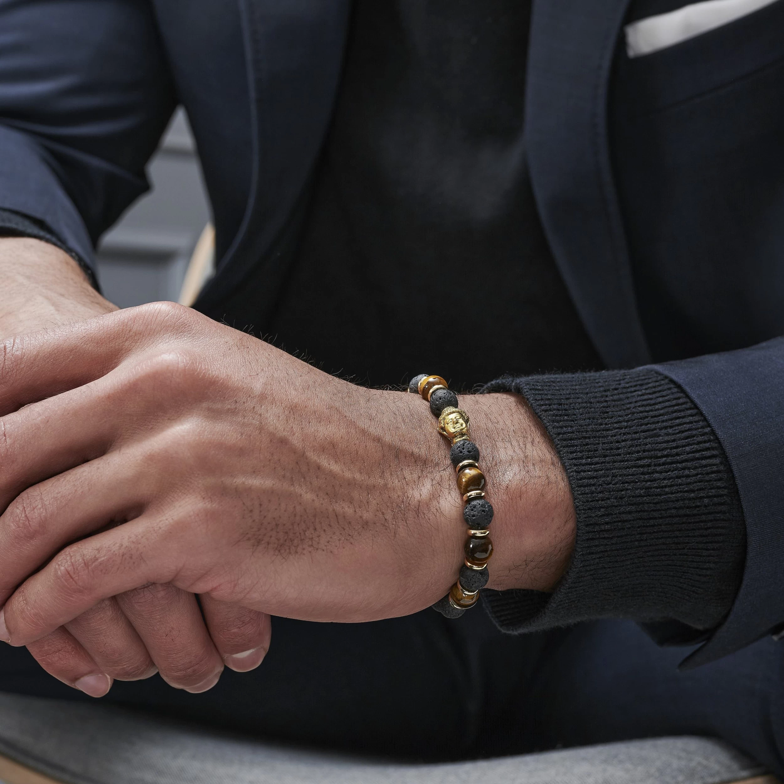Black Lava Rock & Tiger's Eye Tibetan Bracelet - Image 3