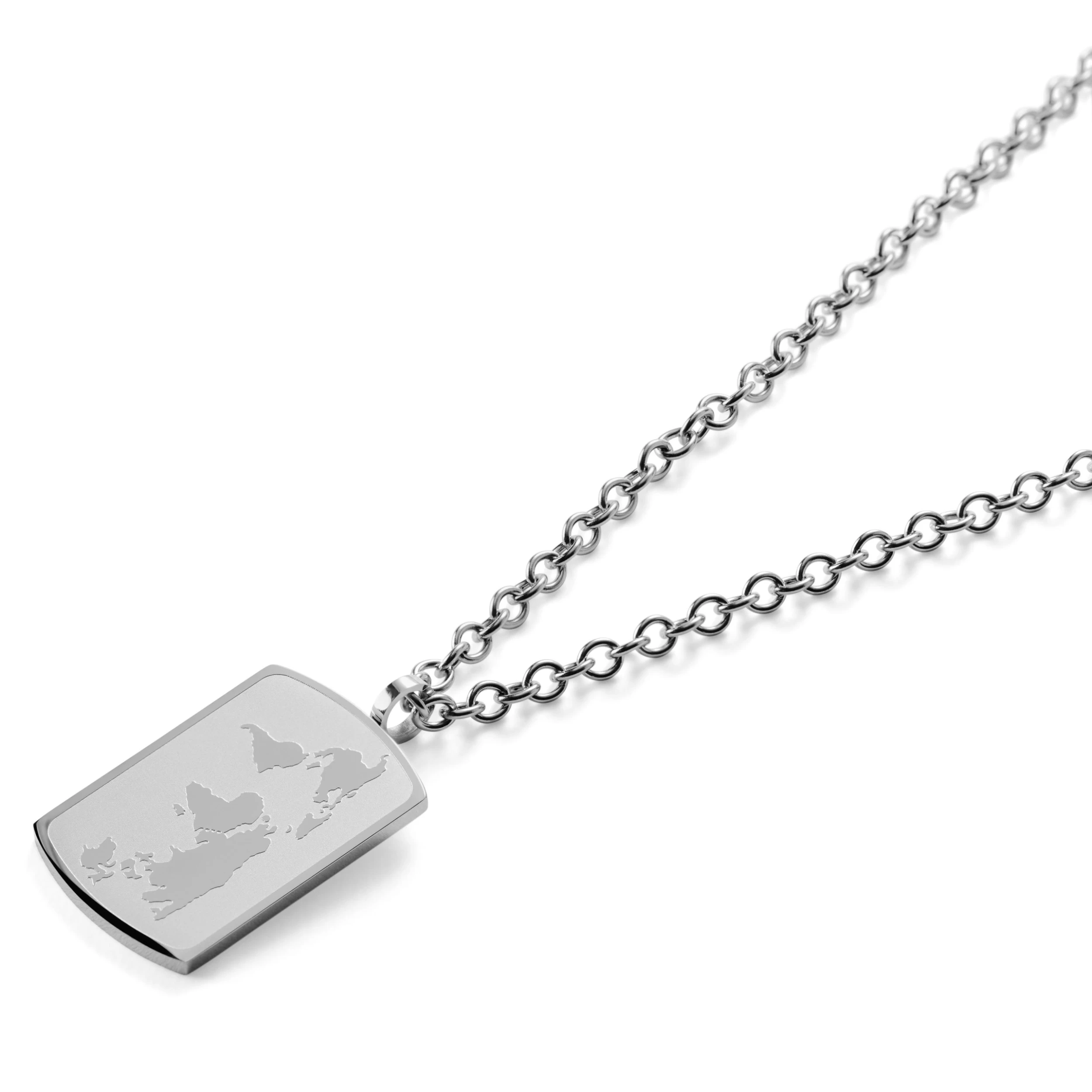 Silver-Tone Stainless Steel World Map Cable Chain Necklace - Image 2