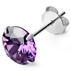 8 Mm Purple Round Zirconia & 925 Sterling Silver Stud Earring
