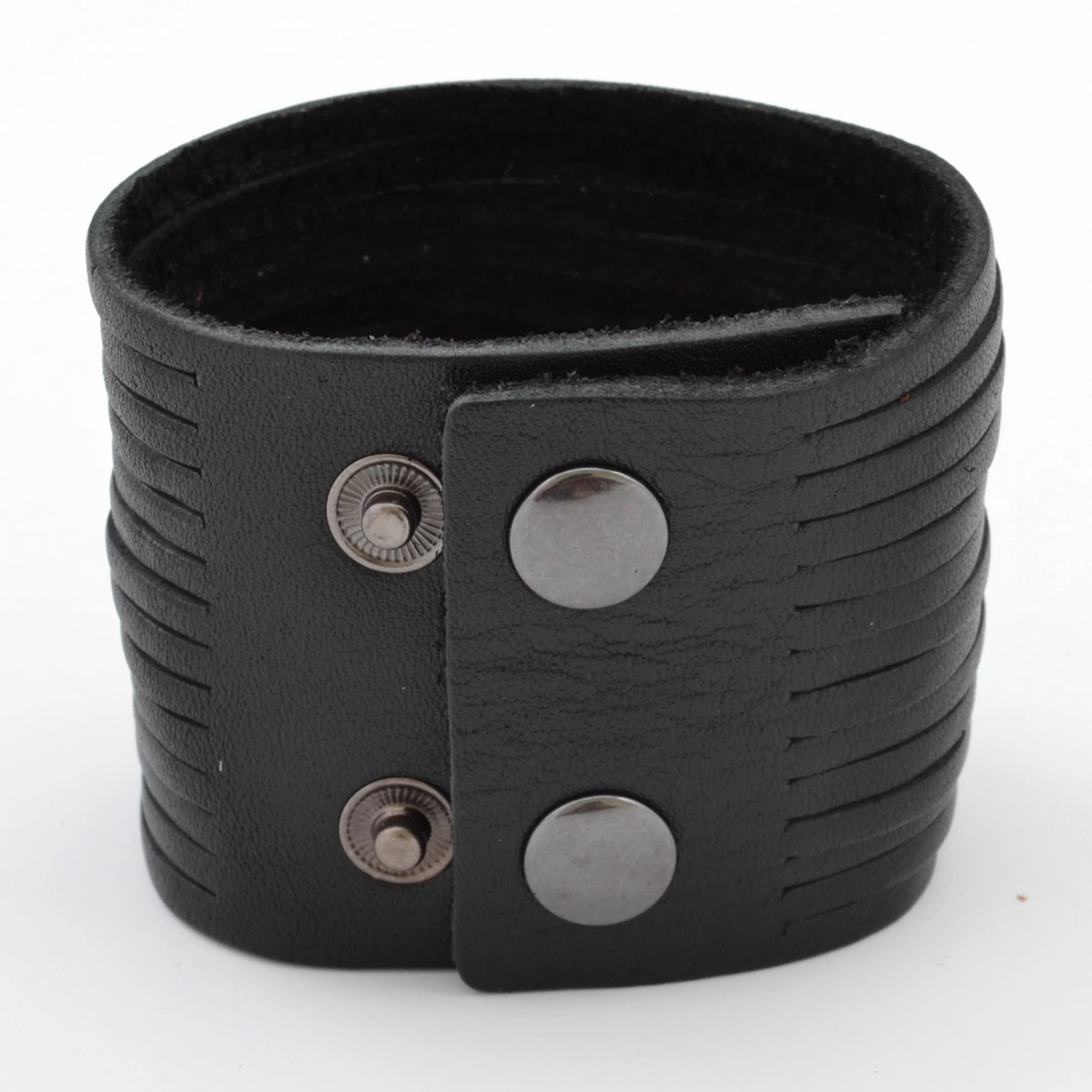 Black Leather Adjustable Wide Wrap Cuff Bracelet - Image 2