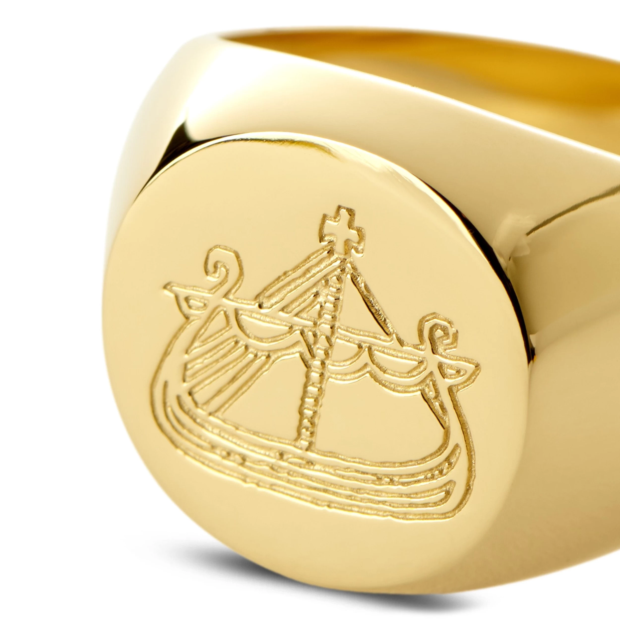 Makt | Gold-Tone Viking Ship Signet Ring - Image 2