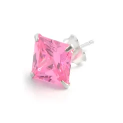 8 Mm Pink Square Zirconia & 925 Sterling Silver Stud Earring