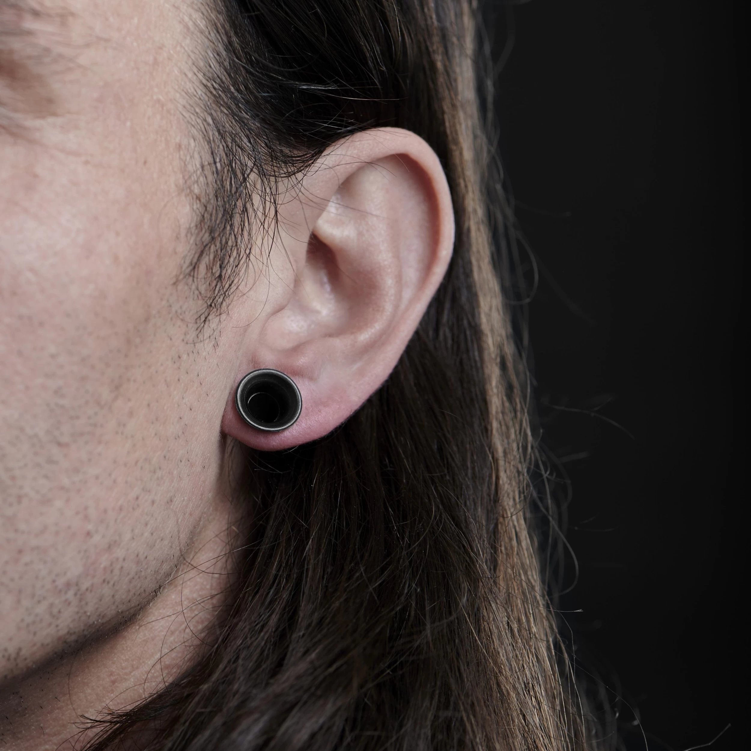 Black Silicone Double Flared Tunnel Earring - Image 3