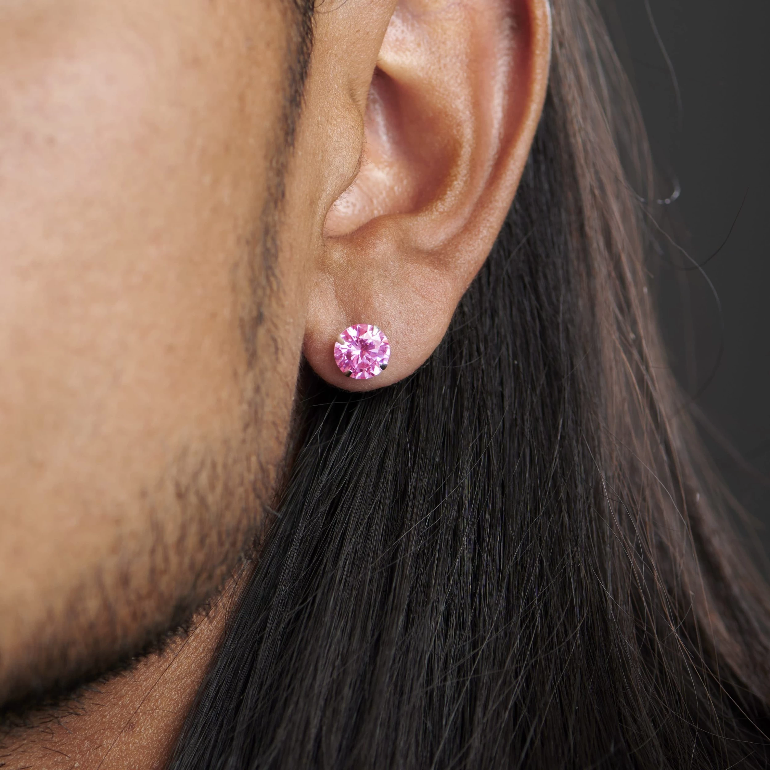 8 Mm Pink Round Zirconia & 925 Sterling Silver Stud Earring - Image 3