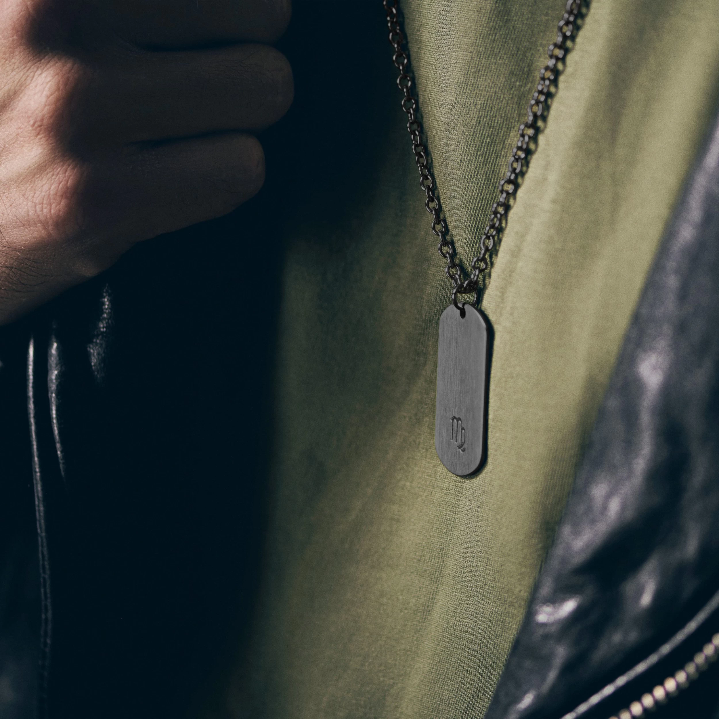 Zodiac | Gunmetal Stainless Steel Virgo Star Sign Dog Tag Cable Chain Necklace - Image 2