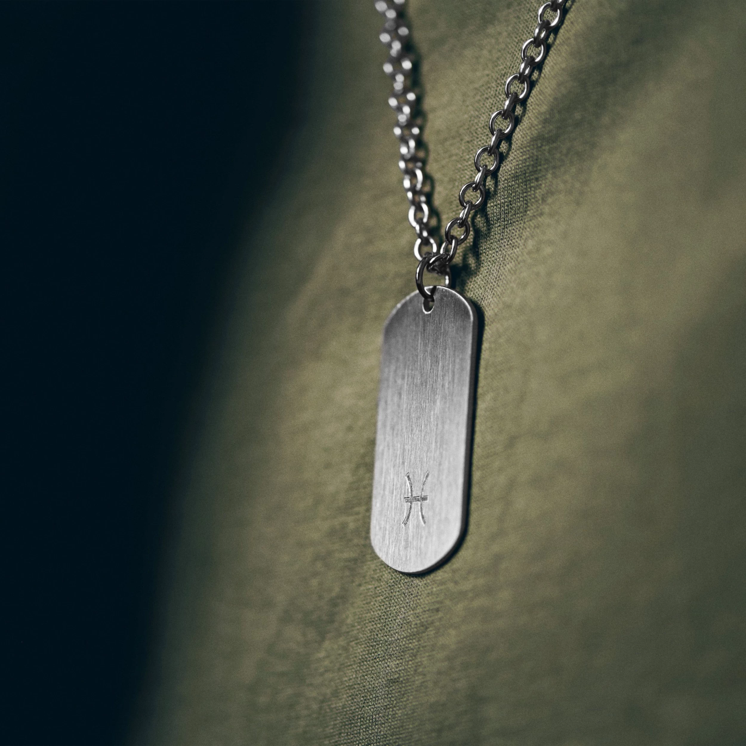 Zodiac | Silver-Tone Stainless Steel Pisces Star Sign Dog Tag Cable Chain Necklace - Image 2