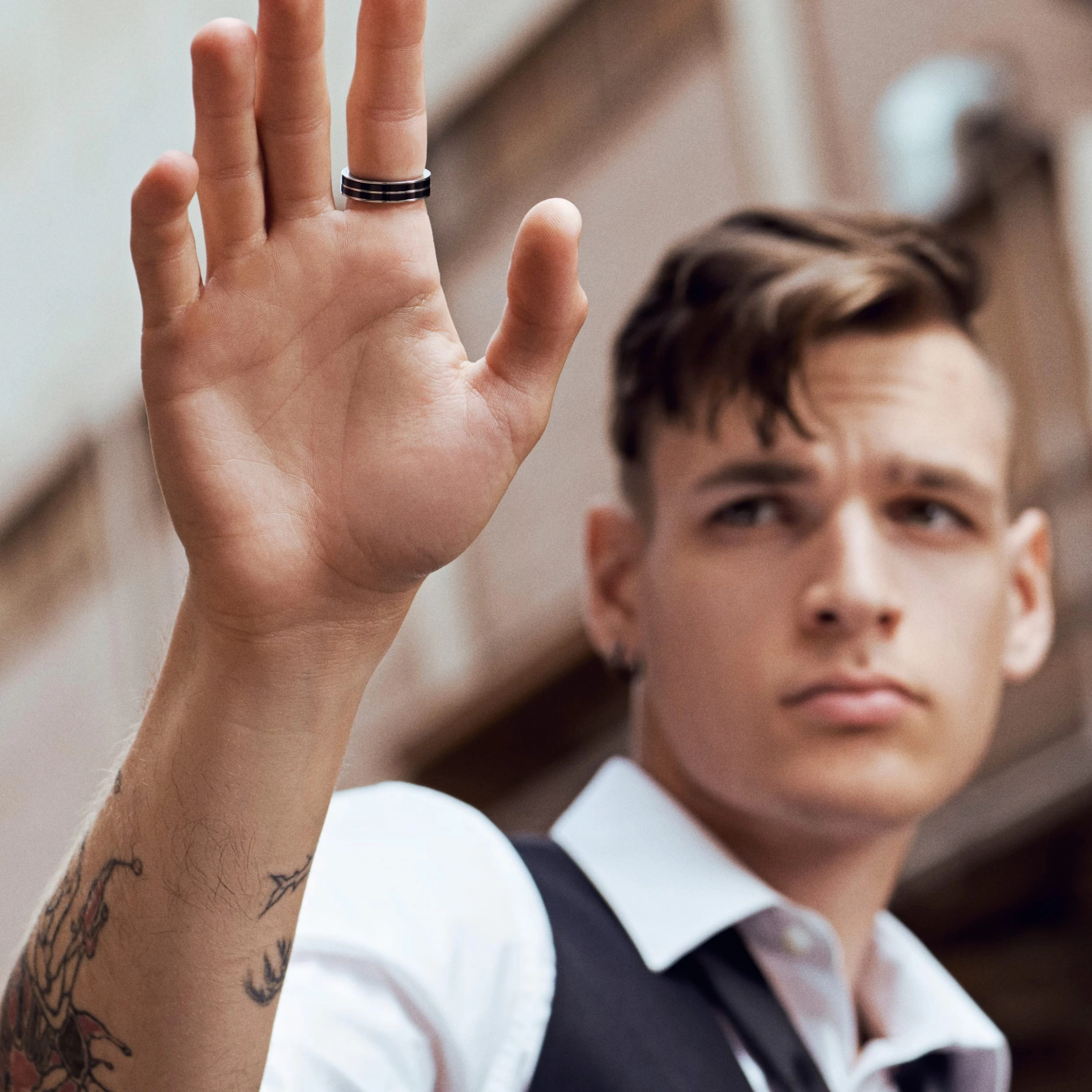 6 Mm Silver-Tone Stainless Steel With Black Inlay Ring - Image 2