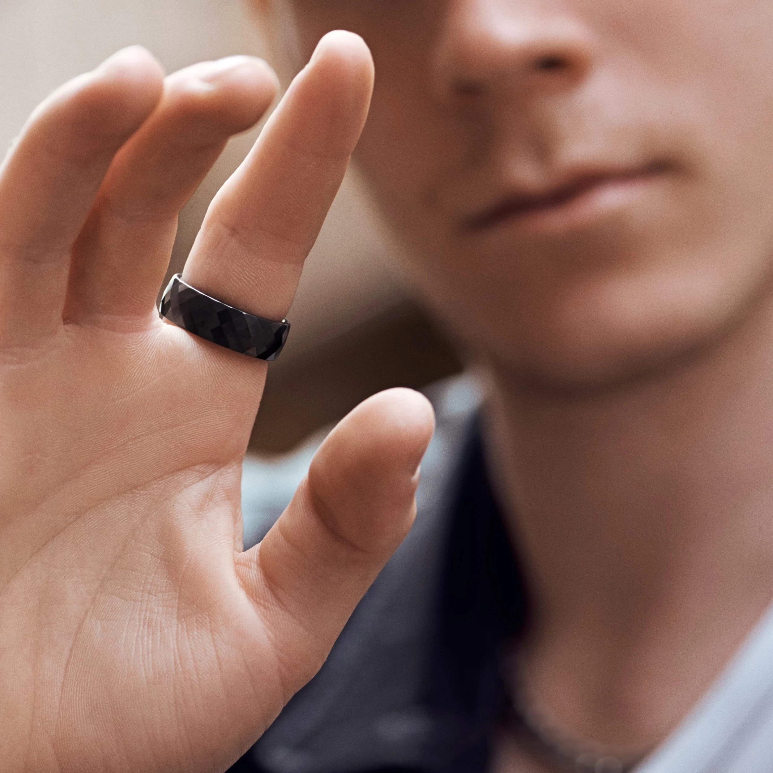 8 Mm Charcoal Faceted Ceramic Ring - Image 2