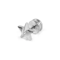 6 Mm Silver-Tone Stainless Steel Star Stud Earring