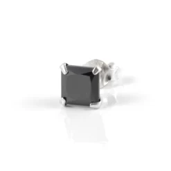 6 Mm Black Square Zirconia & 925 Sterling Silver Stud Earring